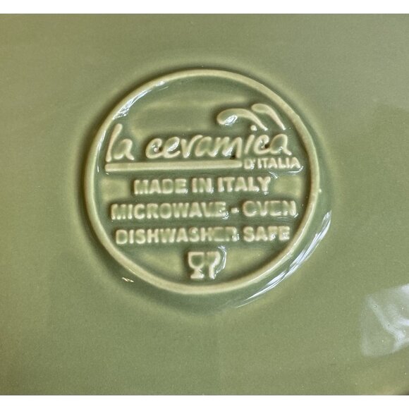 La Ceramica Large Oval Green Ceramic Serving Platter 15” X 11” Italy Brown Rim - Picture 3 of 8